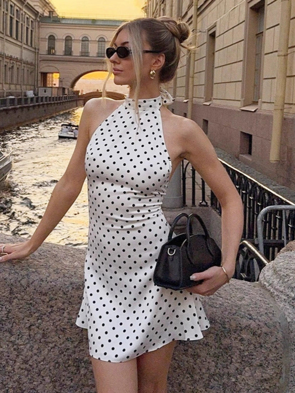 Forever 21 Polka Dot Halter Neck Dress Fall Waist A-Line Mini Dress